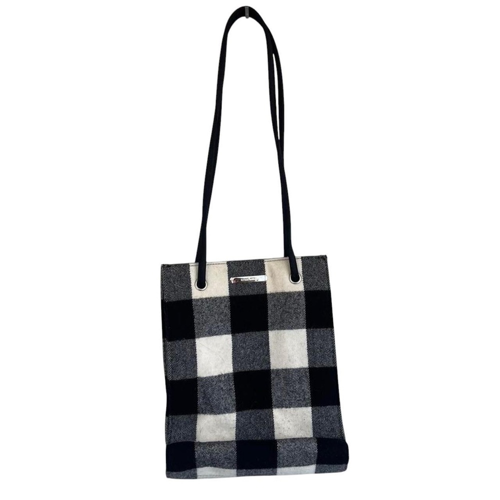 vintage black & white plaid purse with red interior